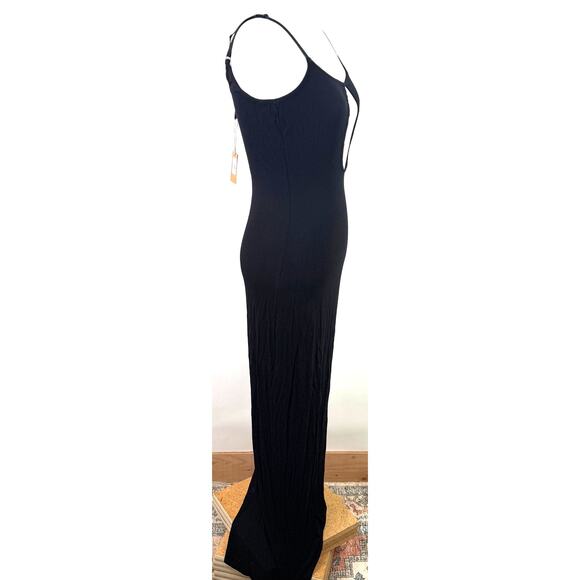 Skims Women's Black Soft Lounge Cut Out Plunge Long Slip Dress NWT Size Small - Picture 4 of 6